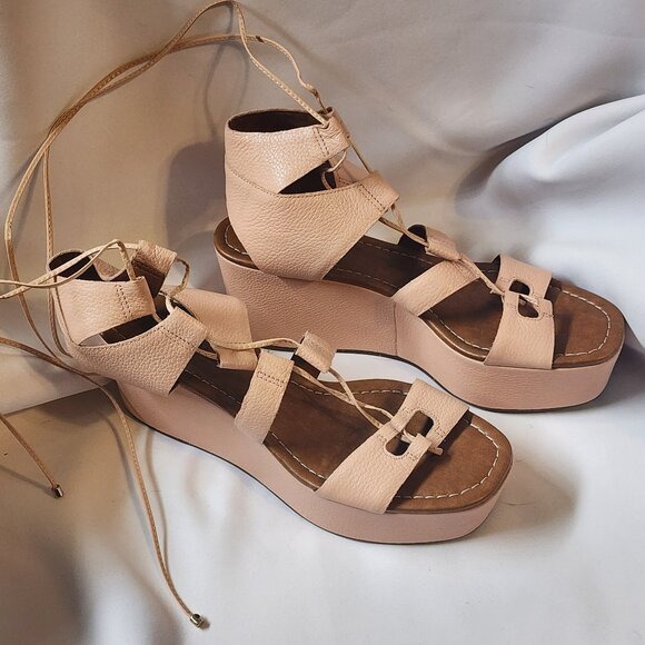 Carrano Pink Leather Lace-up Leather Platform Sandals, Size 11, New without Box - Picture 1 of 9